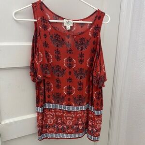 Lucky Brand Red Asymmetrical Sleeveless Blouse